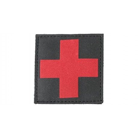 Patch Croix Rouge Blackhawk Noir - Identification Médicale avec Velcro, 7 x 7 cm