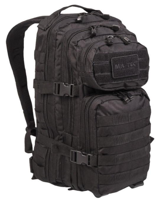 Zaino US Assault Pack Piccolo Nero Mil-Tec - 20L, MOLLE, Resistente all'Acqua