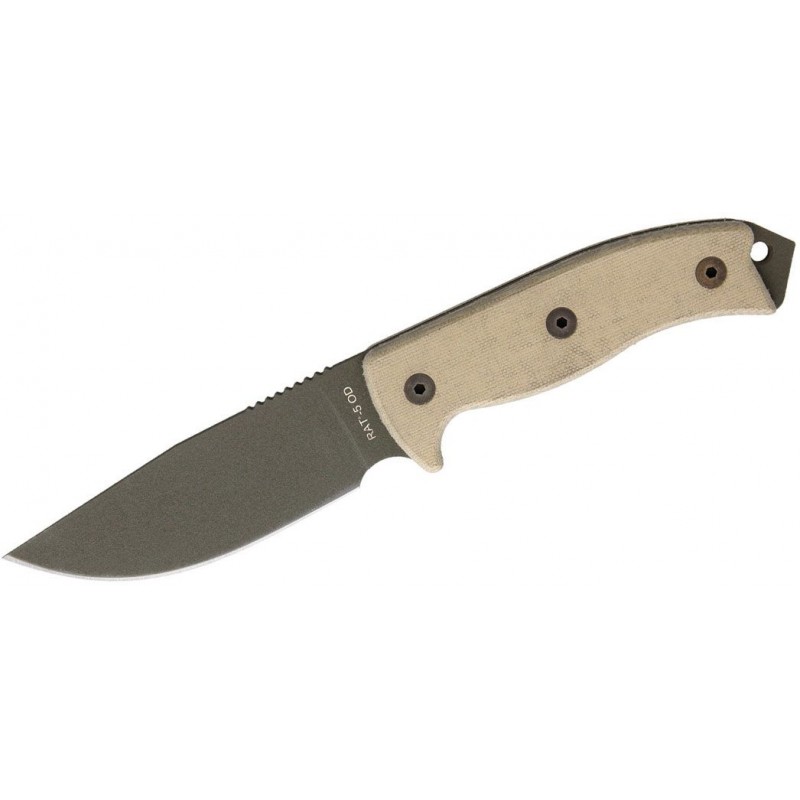 Couteau Ontario Knife RAT-5 à Lame Fixe 1095HC - Micarta, Étui Nylon