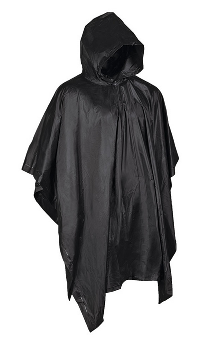 Mil-Tec Black PVC Poncho - Waterproof 1600 mm, Lightweight and Versatile with Bag