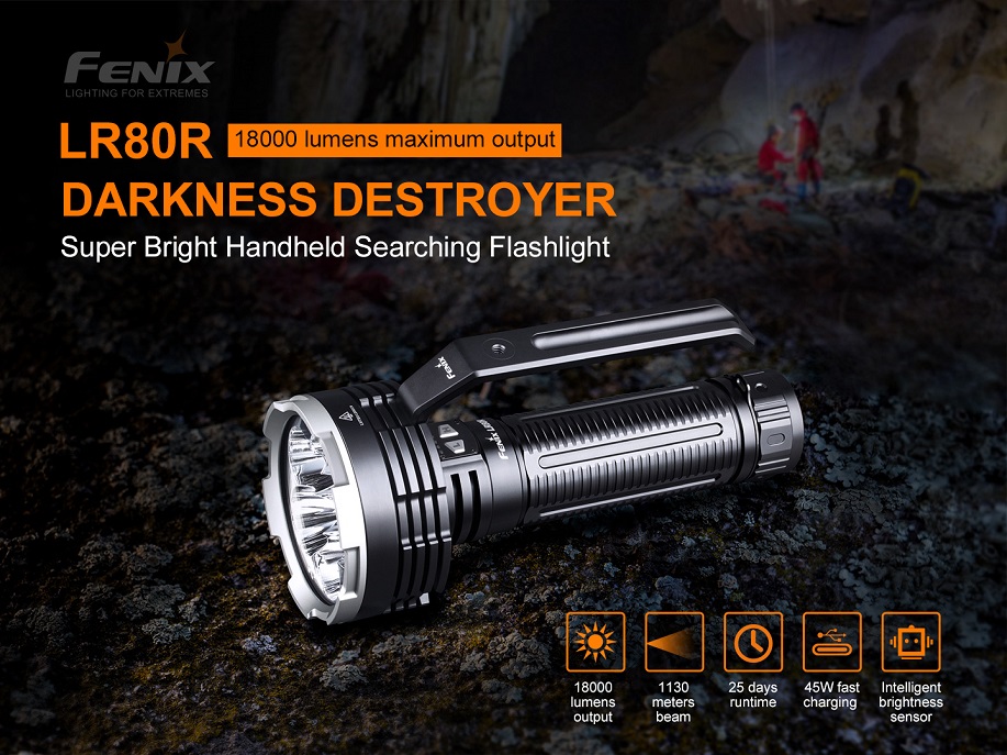 Fenix LR80R - Lampe de Recherche 18000 Lumens, Rechargeable USB-C