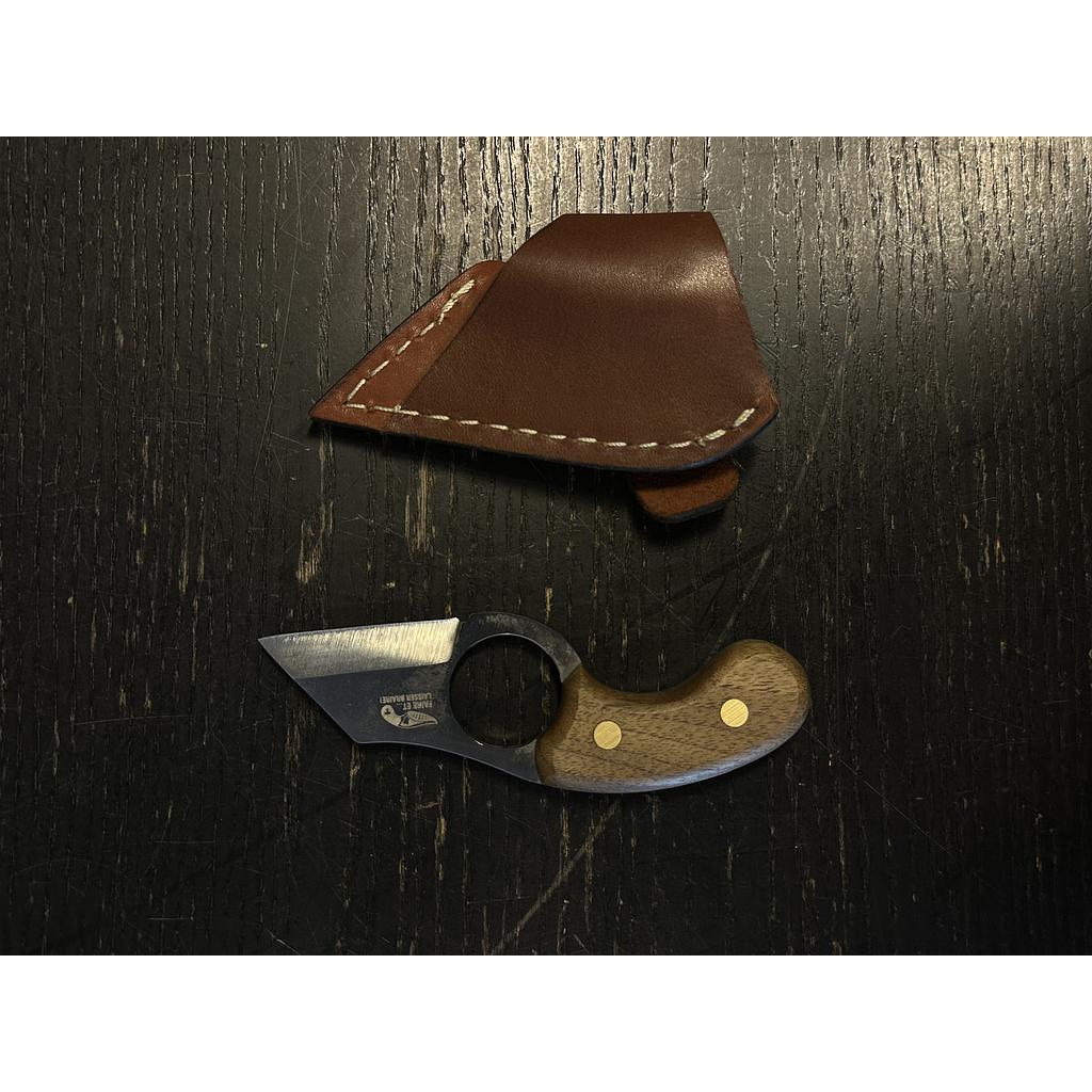 Perrin Shark Manche Bois - Couteau Fixe Compact avec Étui Cuir