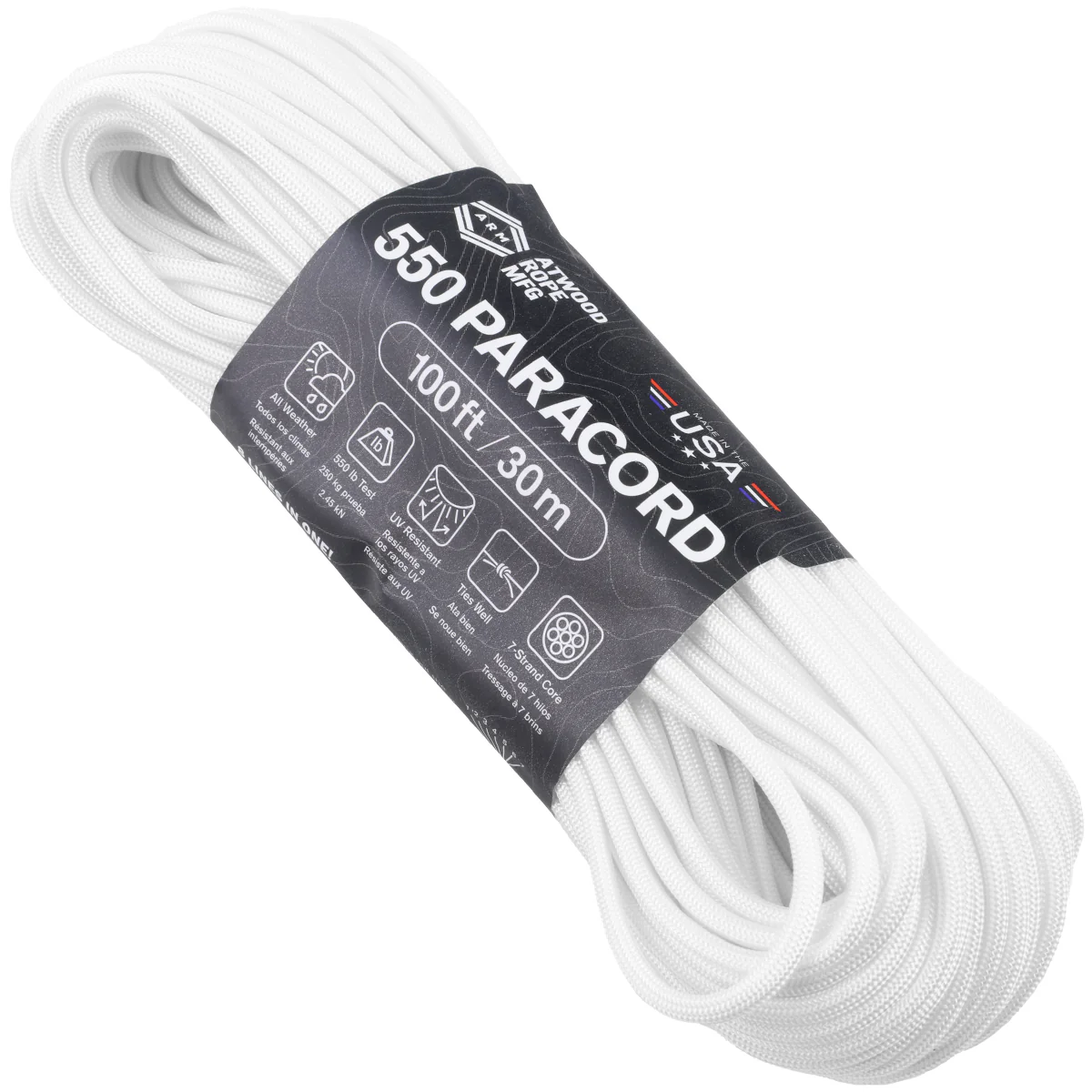 Paracorde ARM 550 Blanc 30m - Résistance 249 kg, Âme 7 Brins