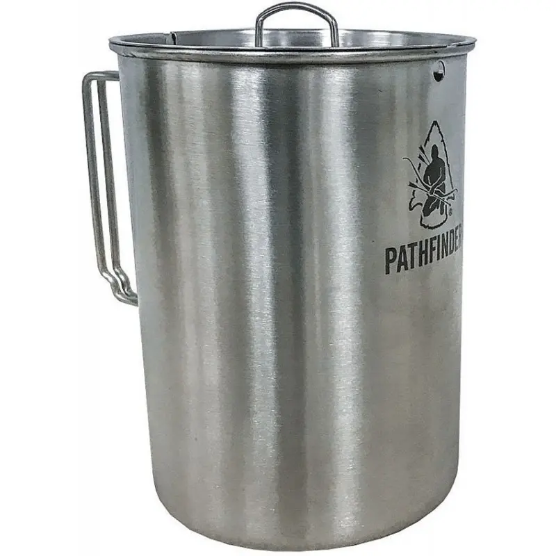 PATHFINDER 1.4L Cup and Lid - Rugged Stainless Steel for Bushcraft Camping