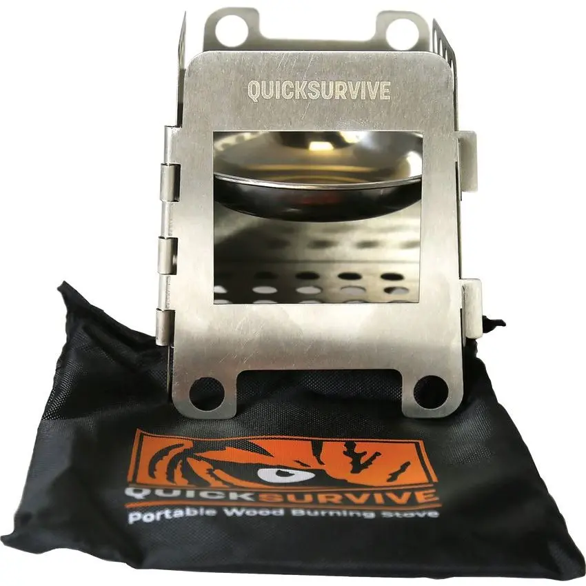 QuickSurvive Mini Fornello a Legna Pieghevole - Leggero 142g, Inox