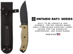 Couteau Ontario Knife RAT-5 à Lame Fixe 1095HC - Micarta, Étui Nylon - Image 3