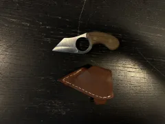 Perrin Shark Manche Bois - Couteau Fixe Compact avec Étui Cuir - Image 2